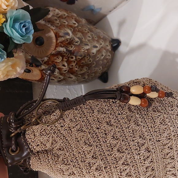 Hobo Bag with Macrame Style Mayerial & Clip-on Beaded Charm - Picture 6 of 9